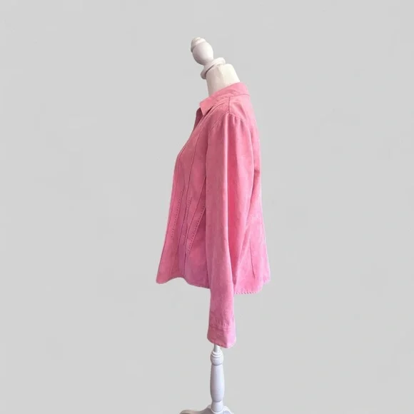 Lemon Grass Petite Faux Suede Button Down Shirt Jacket Pink Women’s PXL - Picture 6 of 9